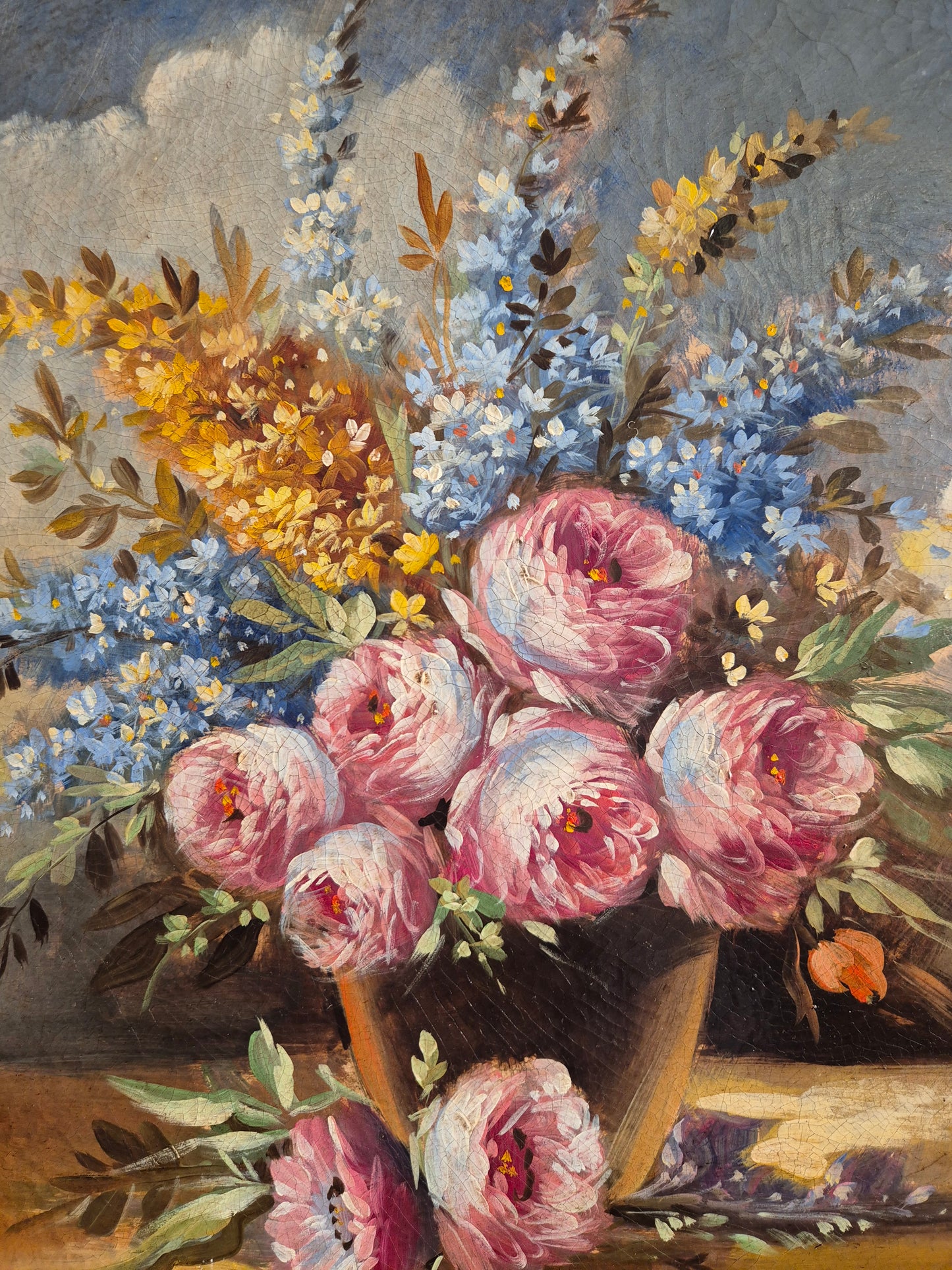 Ölgemälde Stillleben Pfingstrosenstrauß Handsigniert Italienische Schule (XX) 47x47