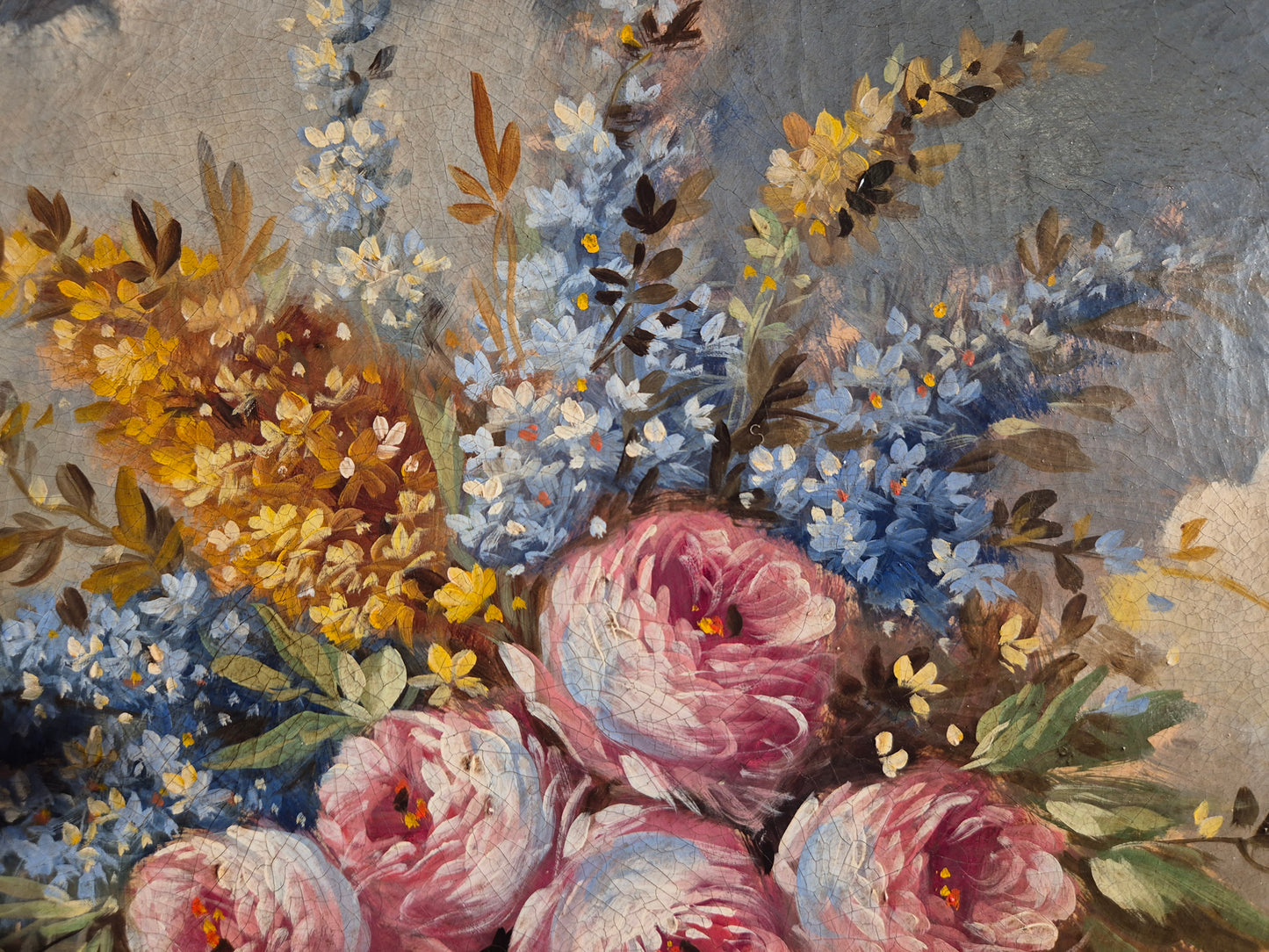 Ölgemälde Stillleben Pfingstrosenstrauß Handsigniert Italienische Schule (XX) 47x47