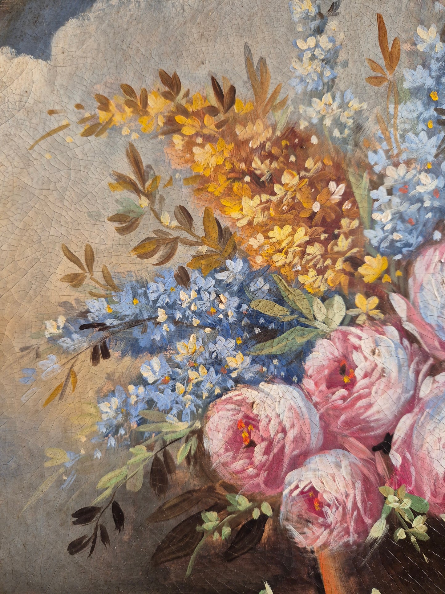 Ölgemälde Stillleben Pfingstrosenstrauß Handsigniert Italienische Schule (XX) 47x47