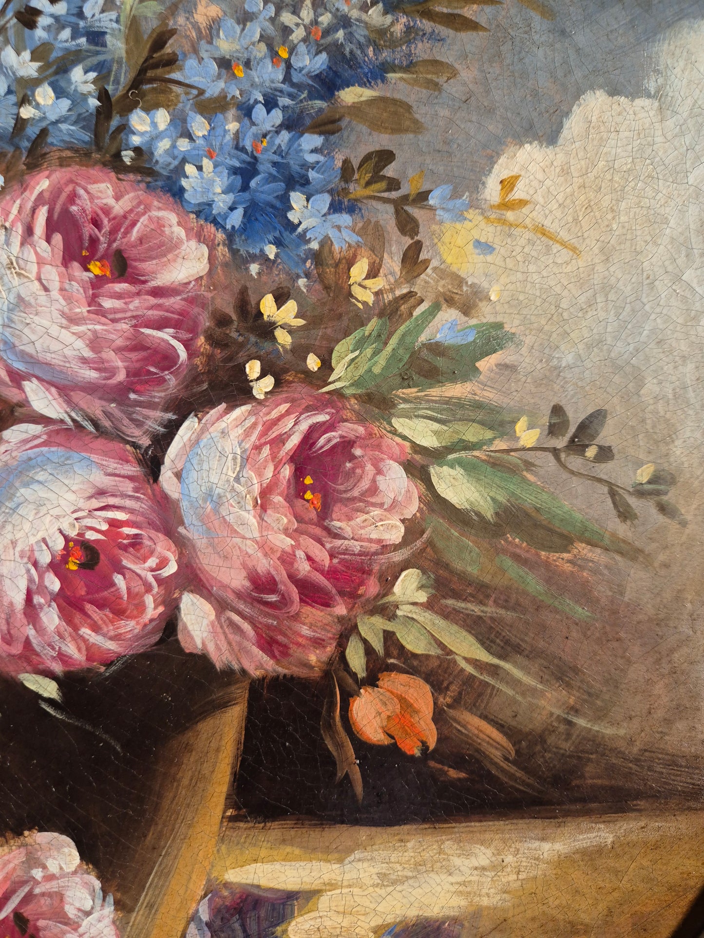 Ölgemälde Stillleben Pfingstrosenstrauß Handsigniert Italienische Schule (XX) 47x47