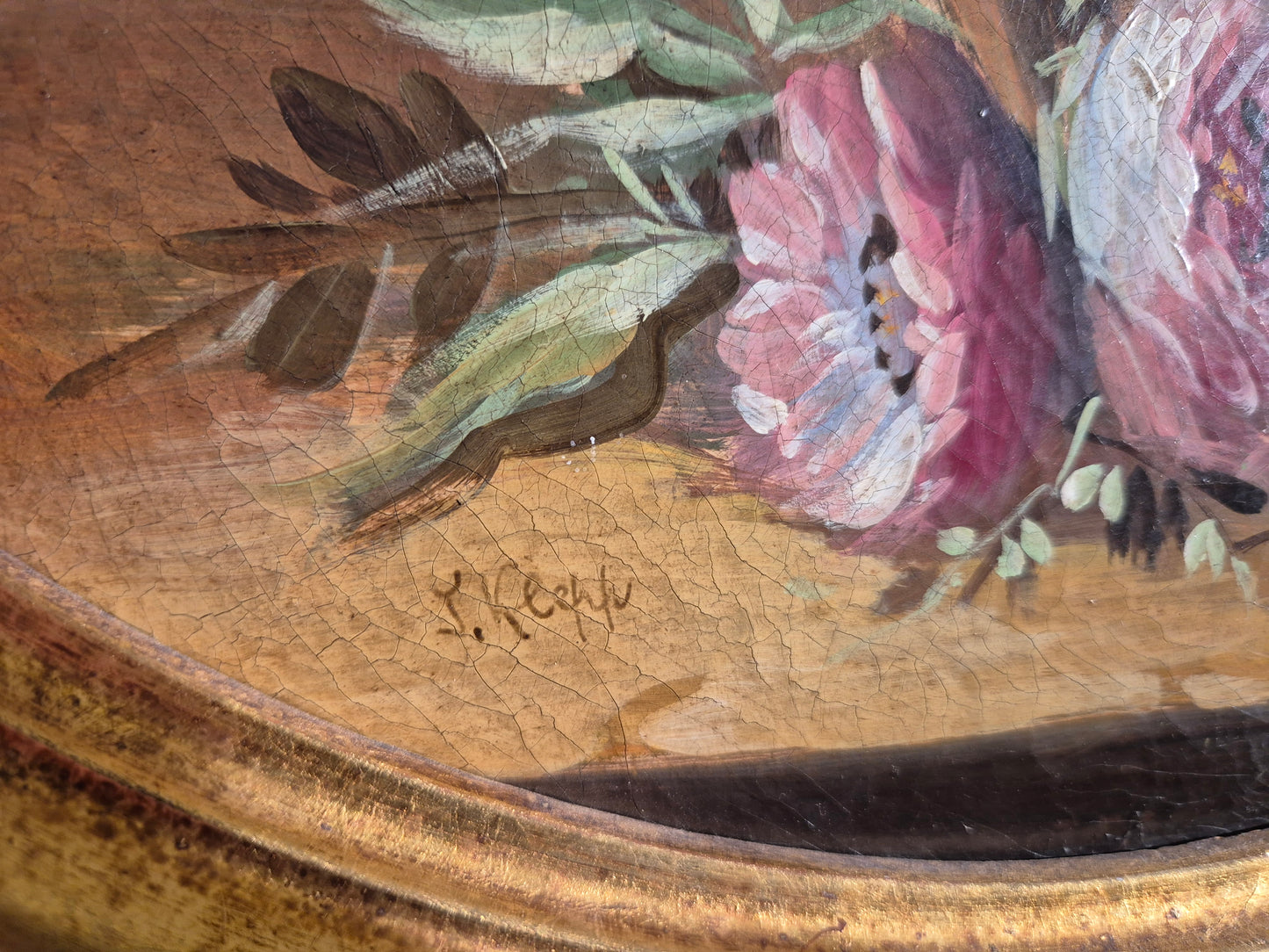 Ölgemälde Stillleben Pfingstrosenstrauß Handsigniert Italienische Schule (XX) 47x47