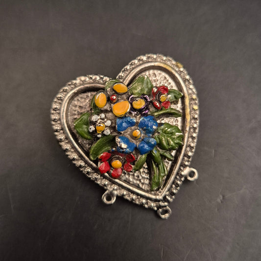 Herzförmige Damen Brosche – Handbemalt mit Blumenmotiv