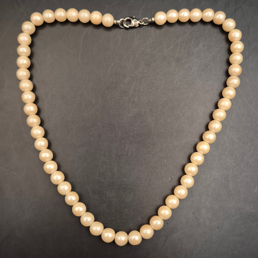 Klassische Damen Perlenkette – Elfenbeinfarbene Rundperlen