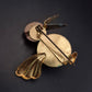 Vintage Vogel-Brosche – Kugelform mit Holz und Goldakzenten