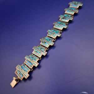 Silbernes Glieder-Armband – Türkis Inlay im Maze-Design