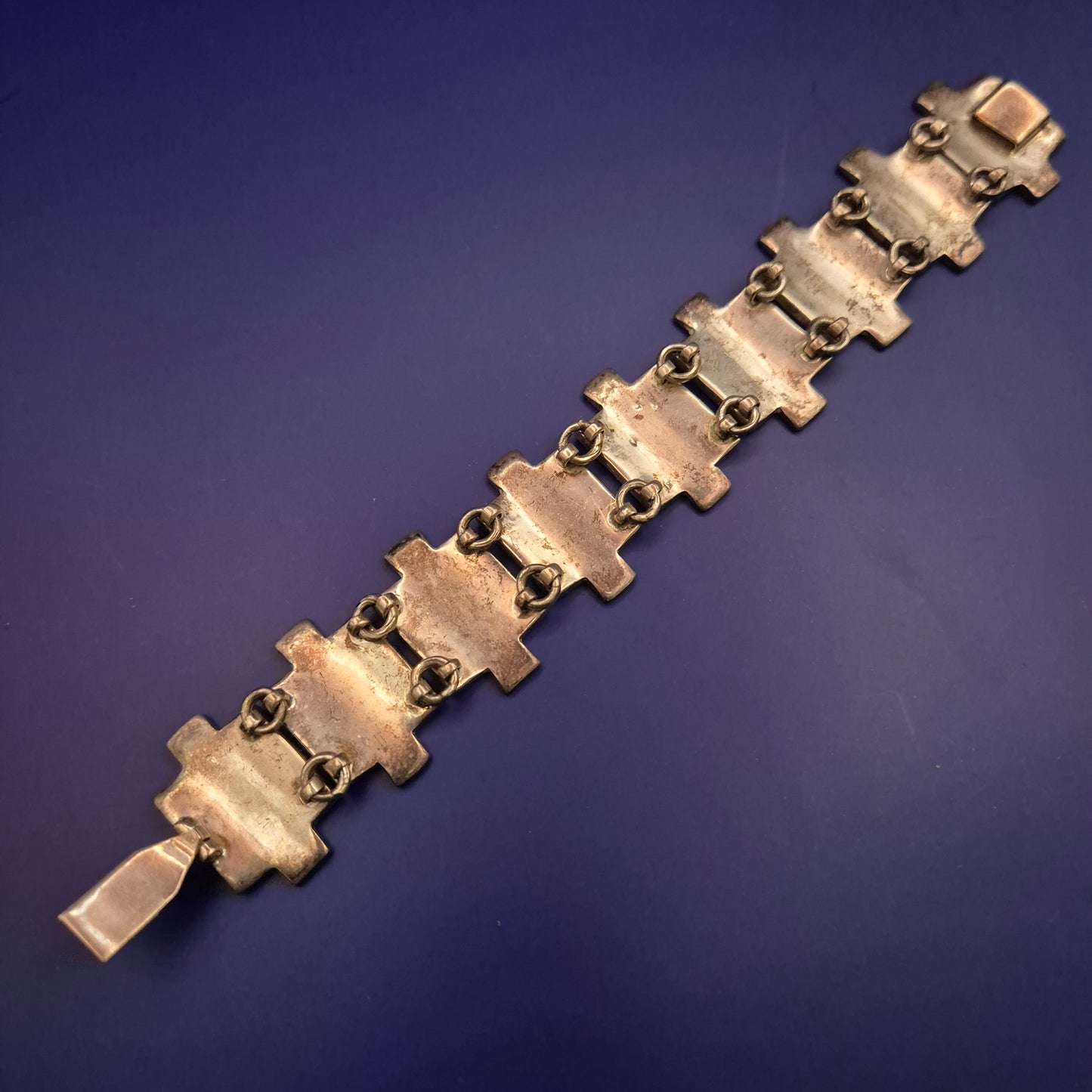 Silbernes Glieder-Armband – Türkis Inlay im Maze-Design