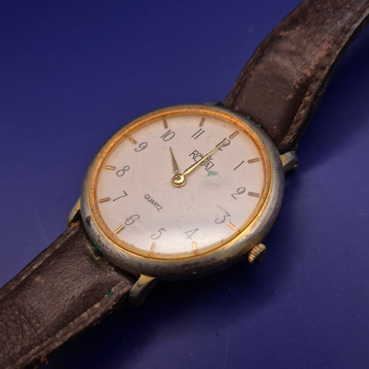 Vintage Royal Herren Uhr – Goldfarbenes Gehäuse & Lederband
