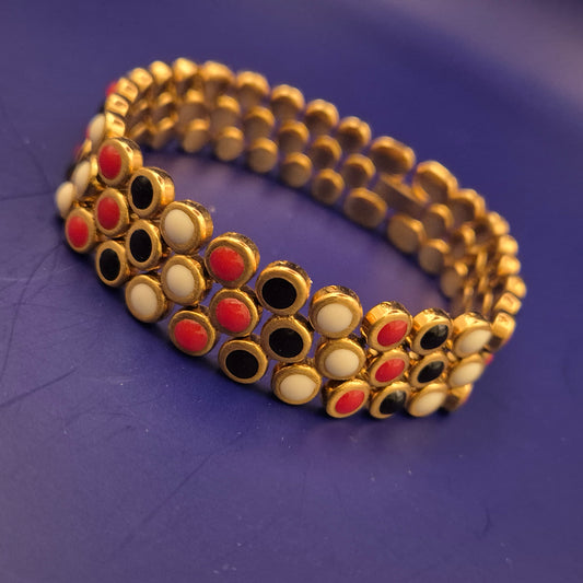 Elastisches Vintage Armband – Farbige Akzente in Goldfassung