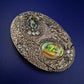 Große Vintage Brosche – Abalone & Strass auf Antik-Silberoptik