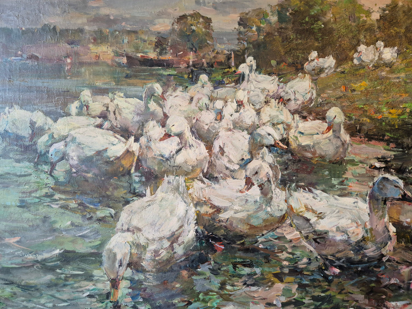 Fritz Klaiberg (1921-1998) Ölgemälde Entengruppe am See 74x84cm