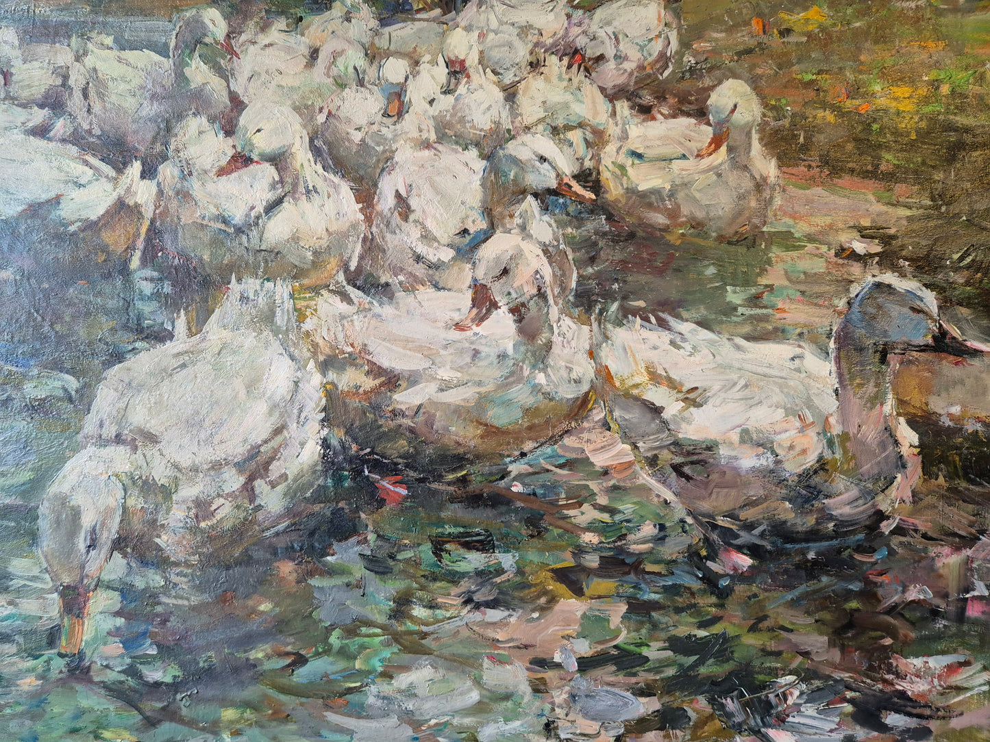 Fritz Klaiberg (1921-1998) Ölgemälde Entengruppe am See 74x84cm
