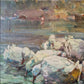 Fritz Klaiberg (1921-1998) Ölgemälde Entengruppe am See 74x84cm