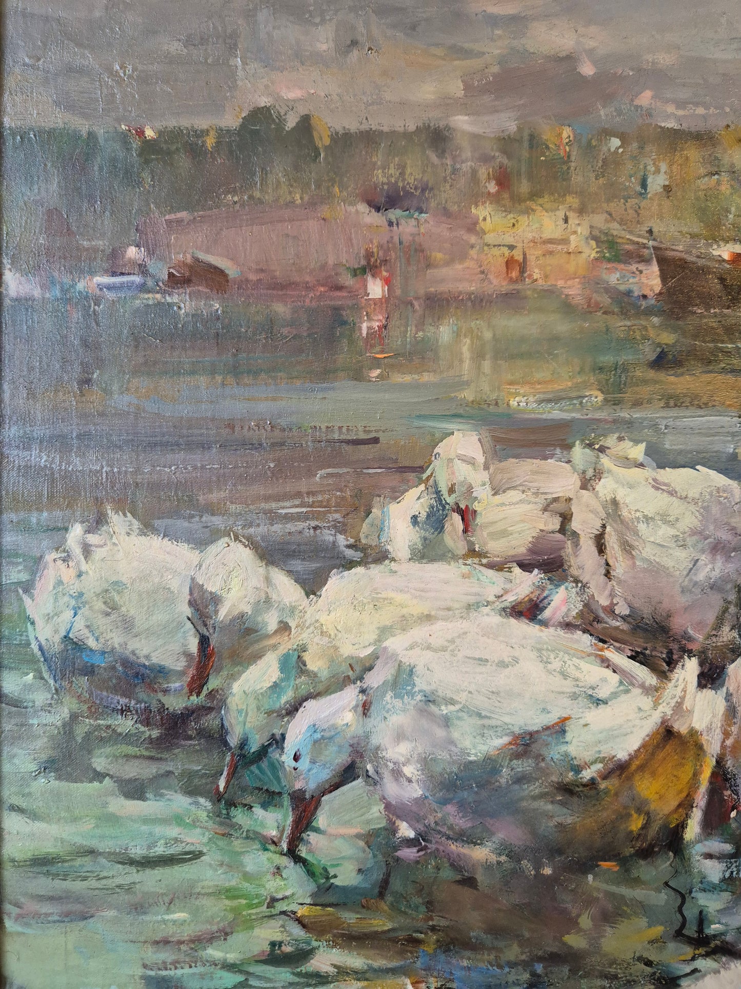 Fritz Klaiberg (1921-1998) Ölgemälde Entengruppe am See 74x84cm