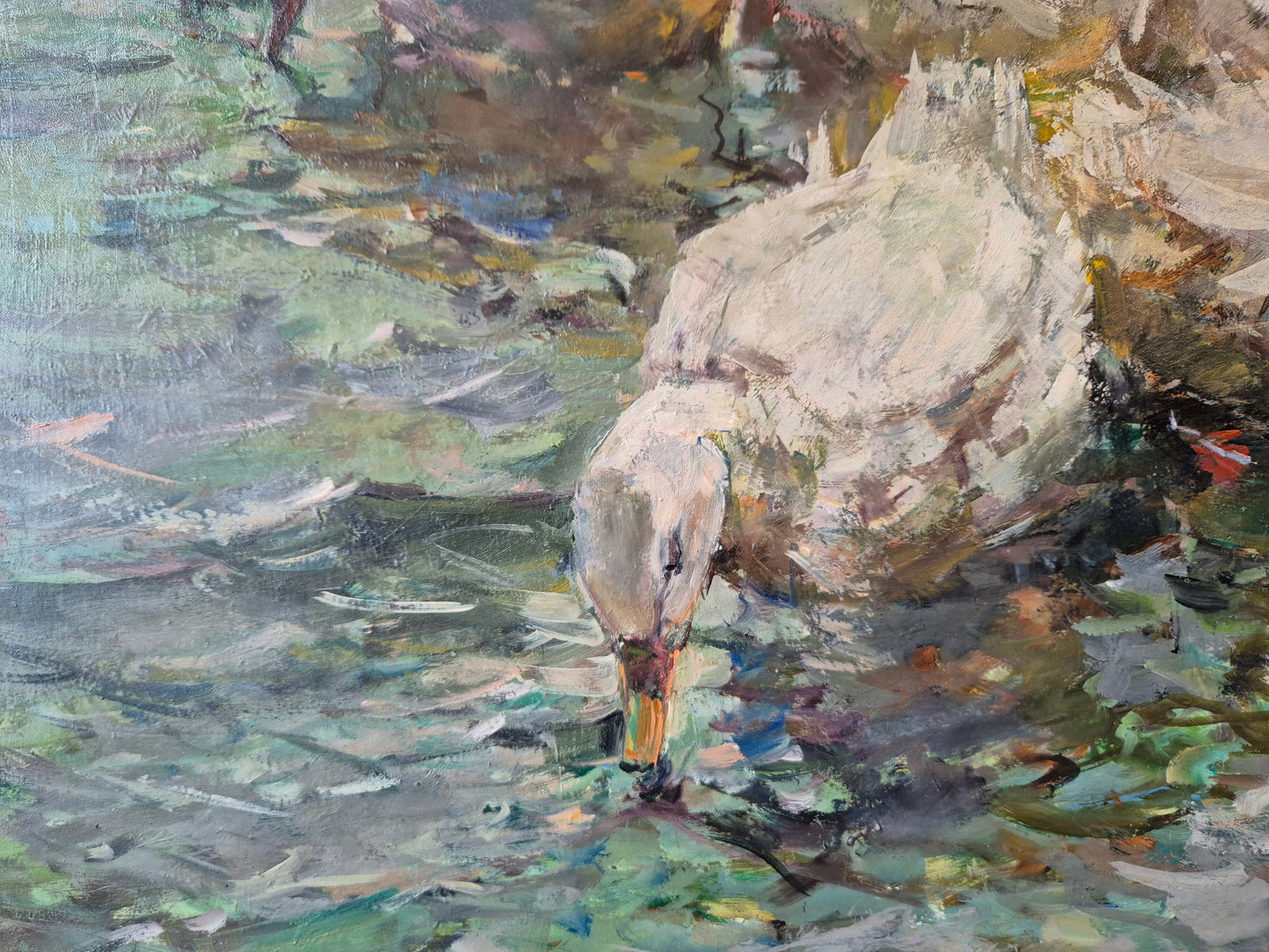 Fritz Klaiberg (1921-1998) Ölgemälde Entengruppe am See 74x84cm