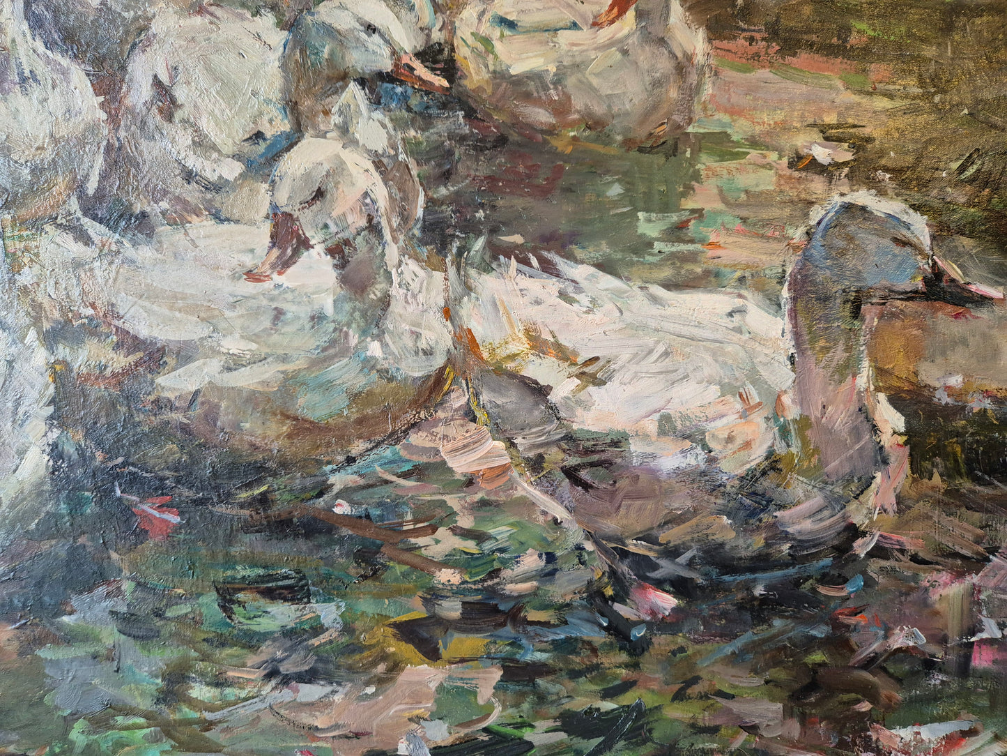 Fritz Klaiberg (1921-1998) Ölgemälde Entengruppe am See 74x84cm