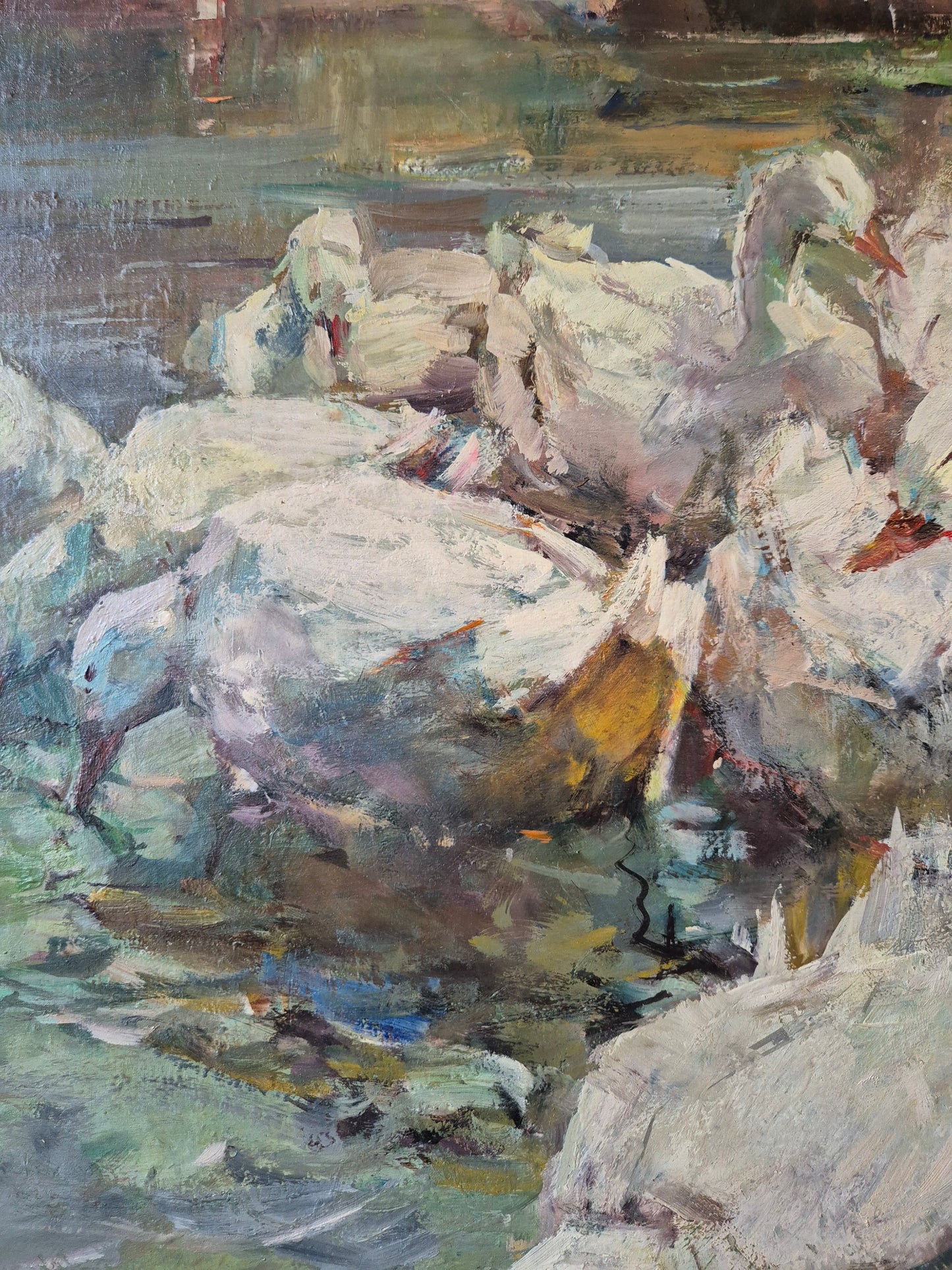 Fritz Klaiberg (1921-1998) Ölgemälde Entengruppe am See 74x84cm