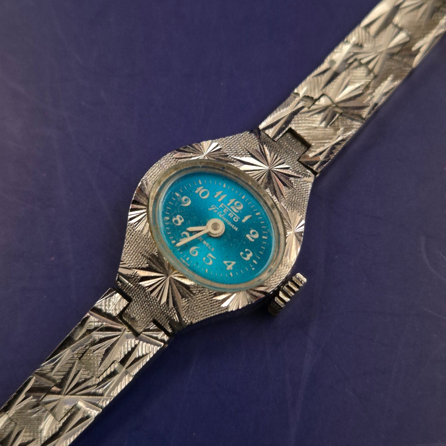 Vintage Fero Feldmann Damen Uhr – Funkelndes Design mit blauem Zifferblatt