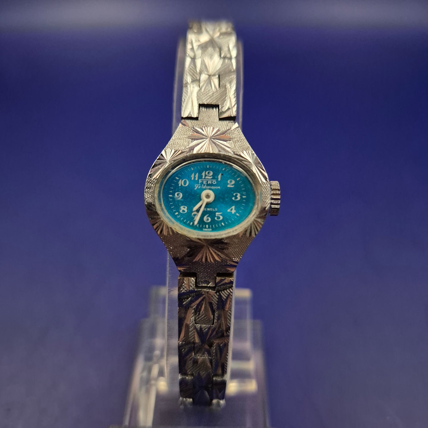 Vintage Fero Feldmann Damen Uhr – Funkelndes Design mit blauem Zifferblatt