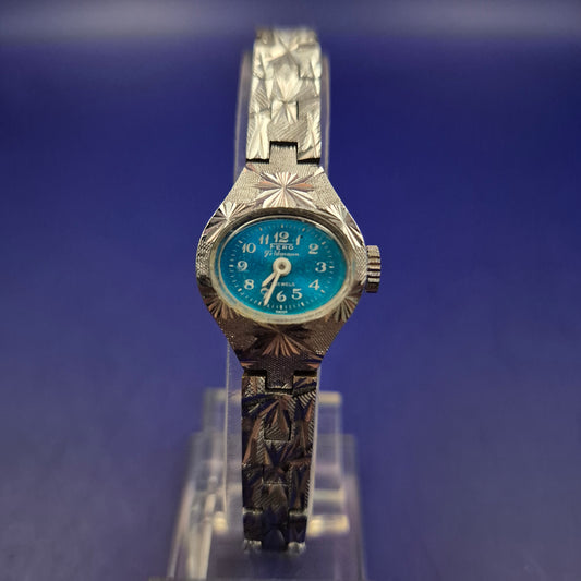 Vintage Fero Feldmann Damen Uhr – Funkelndes Design mit blauem Zifferblatt