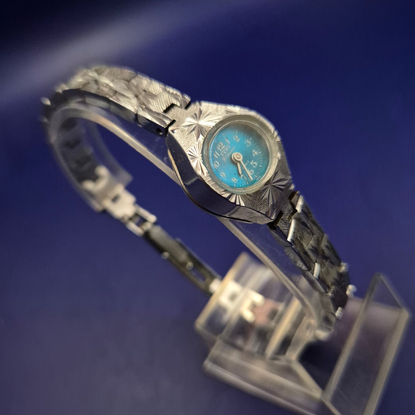 Vintage Fero Feldmann Damen Uhr – Funkelndes Design mit blauem Zifferblatt