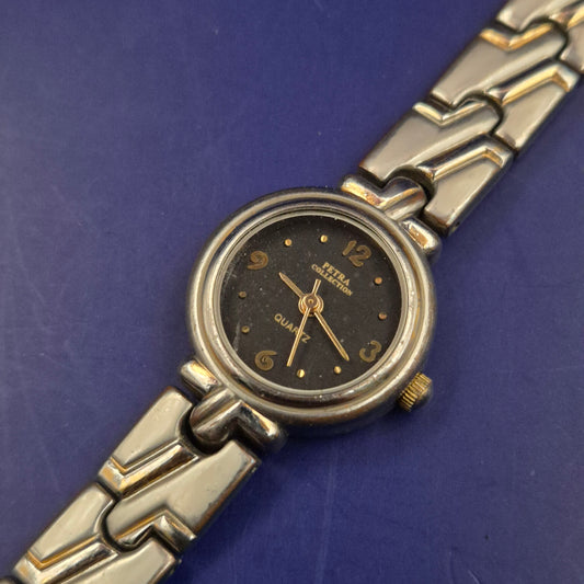 Zierliche Petra Collection Damen Uhr – Bicolor-Design mit schwarzem Zifferblatt