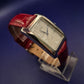 Elegante TCM Damen Uhr – Klassische Rechteck-Form mit rotem Lederarmband