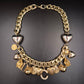 Prunkvolle Statement Damen Kette – Goldene Gliederkette mit Herz-Anhängern