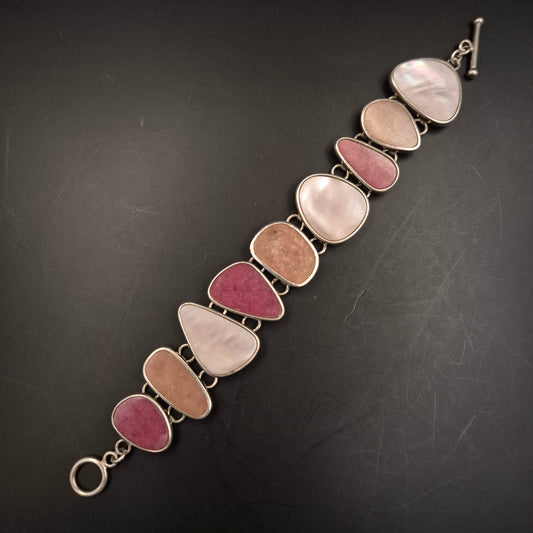 Elegantes Damen Armband – Silberfarben mit Perlmutt und Naturstein