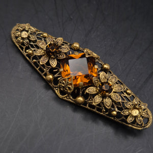 Antike Filigran Brosche mit Bernstein-Optik – Vintage Schmuck