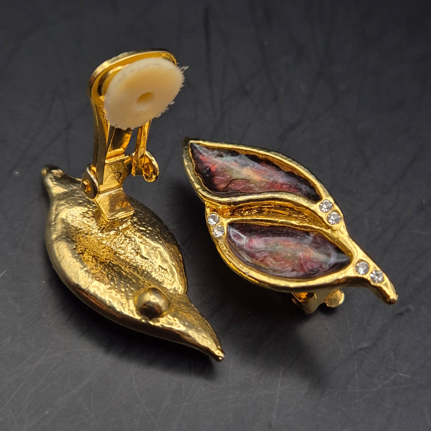 Elegante Blatt-Ohrclips mit Emaille und Kristallen – Vintage Stil Damen Ohrringe