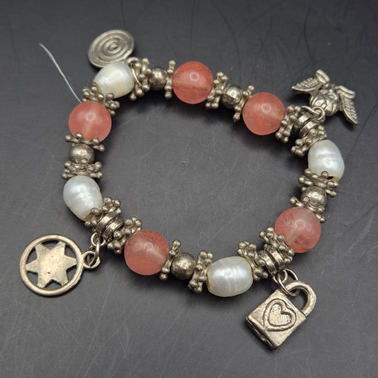 Charmantes Damen Armband mit Rosenquarz & Perlen – Verspielter Boho-Stil