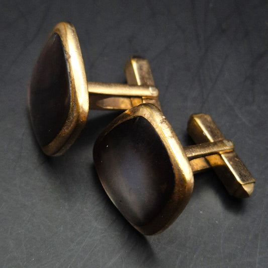 Vintage Manschettenknöpfe Goldfarben mit Dunklem Stein – Klassisch & Edel
