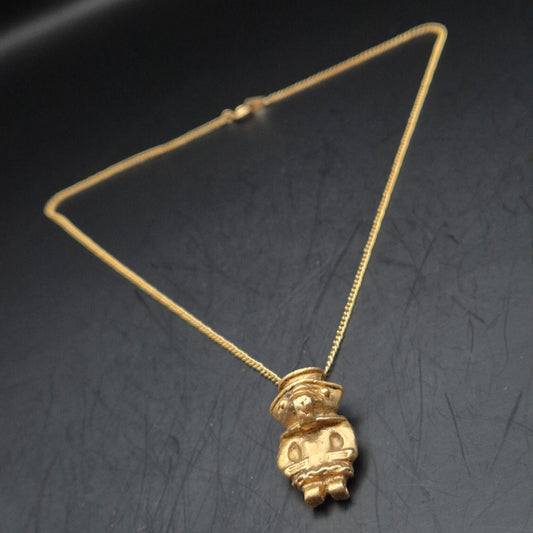 Antike Pre-Columbian Style Figur Anhänger Kette – Goldfarbenes Ethno Design
