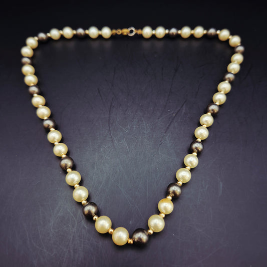 Edle Perlen Damen Kette – Klassisches Design in Creme und Anthrazit