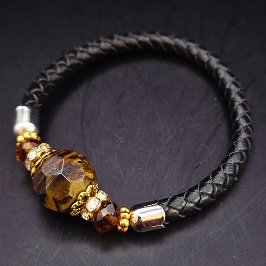 Stilvolles Tigerauge Herren Armband – Geflochtenes Design in Schwarz