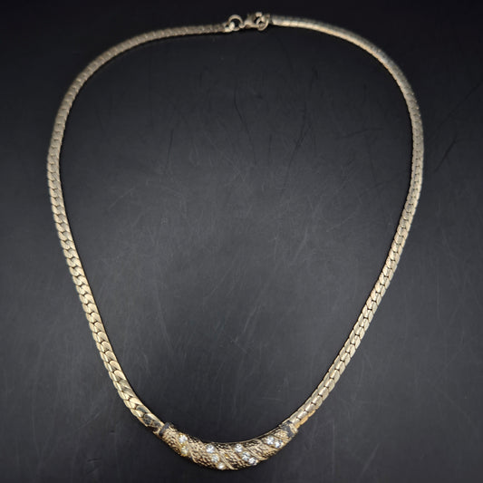 Vintage Gold Ton Snake Chain Halskette – Elegante Strass-Akzente
