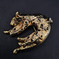 Exklusive Leopard Brosche mit Emaille & Kristallen – Goldfarbenes Design