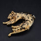 Exklusive Leopard Brosche mit Emaille & Kristallen – Goldfarbenes Design