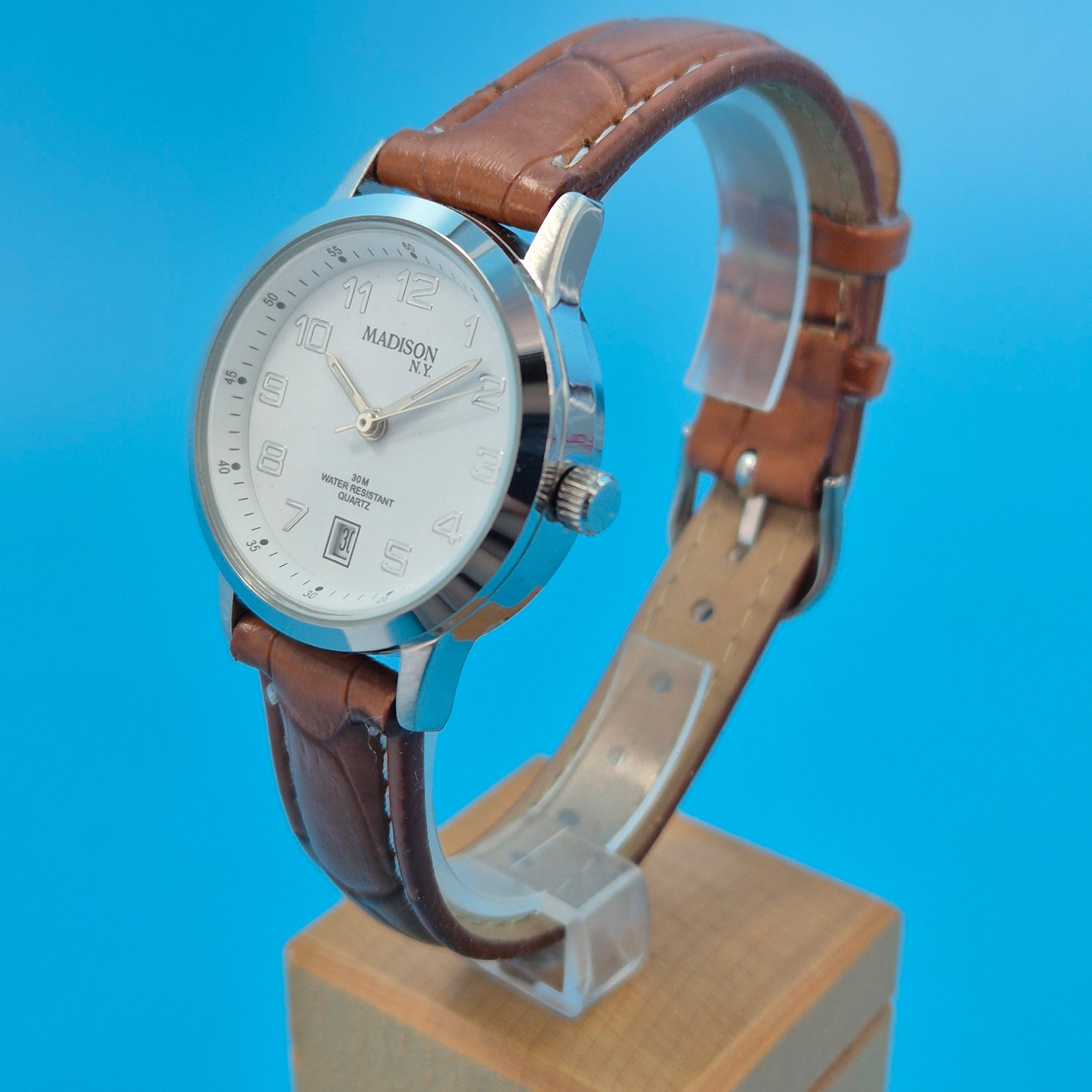 Klassische Madison N.Y. Herren Uhr – Weißes Zifferblatt & Lederband