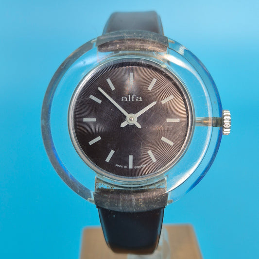 Vintage Alfa Damen Uhr – Futuristische Space Age Ästhetik in Acryl