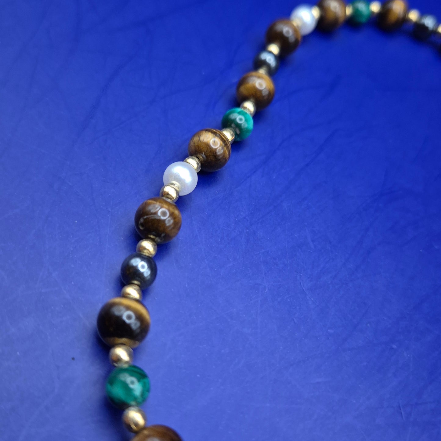 Edle Perlen und Edelstein Damen Kette – Tigerauge & Malachit Design
