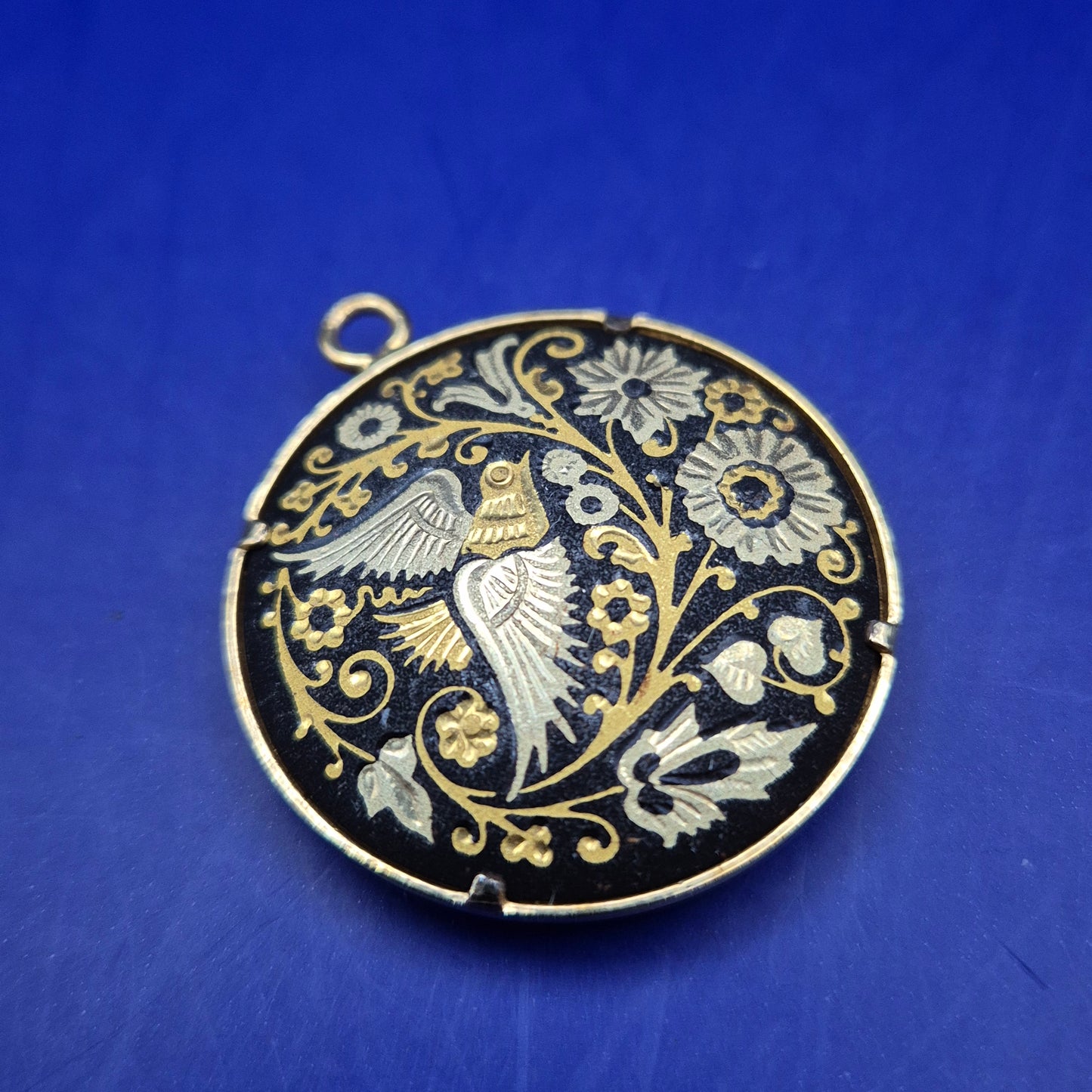 Vintage Toledo Damascene Anhänger – Gold- & Silbereinlage mit Vogel
