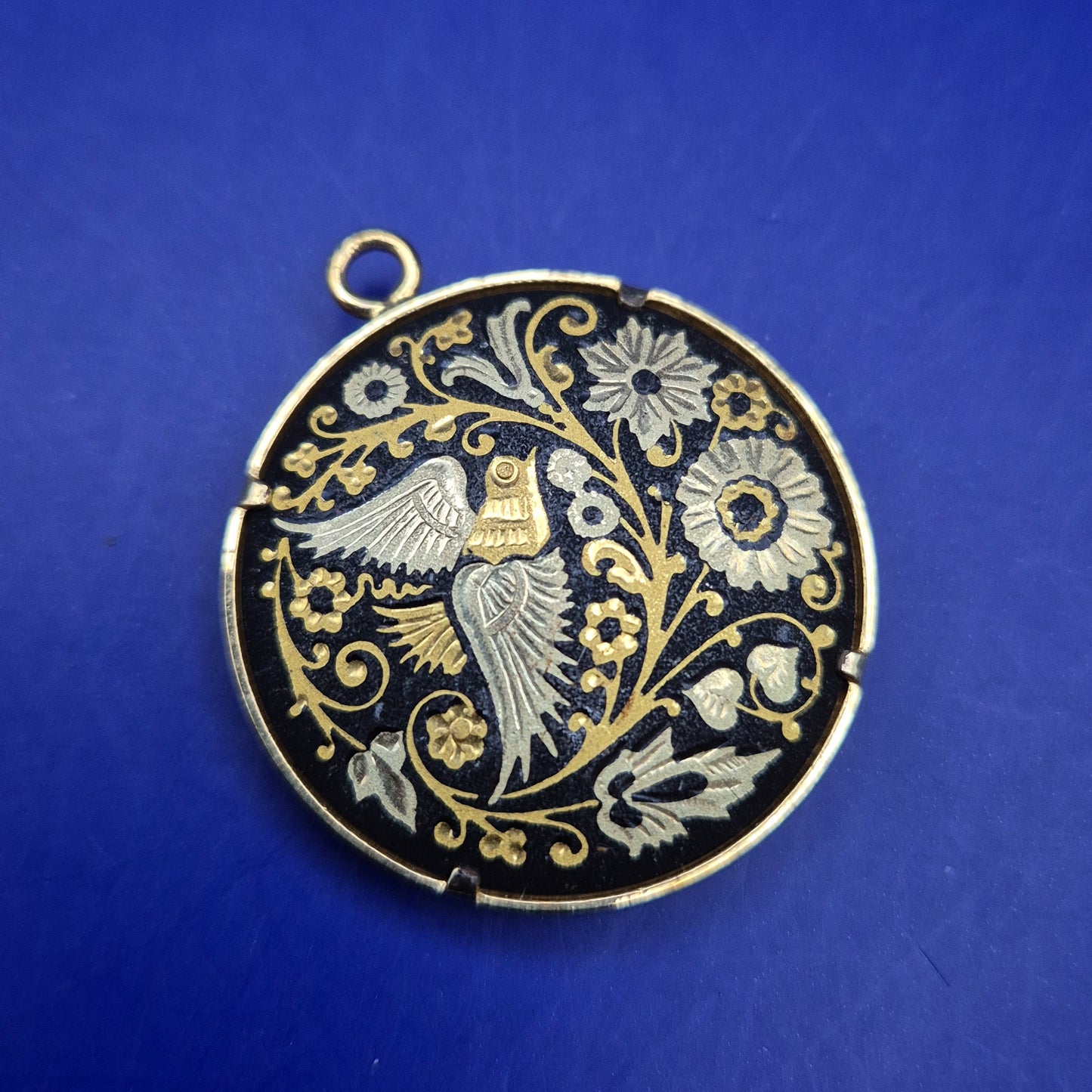 Vintage Toledo Damascene Anhänger – Gold- & Silbereinlage mit Vogel