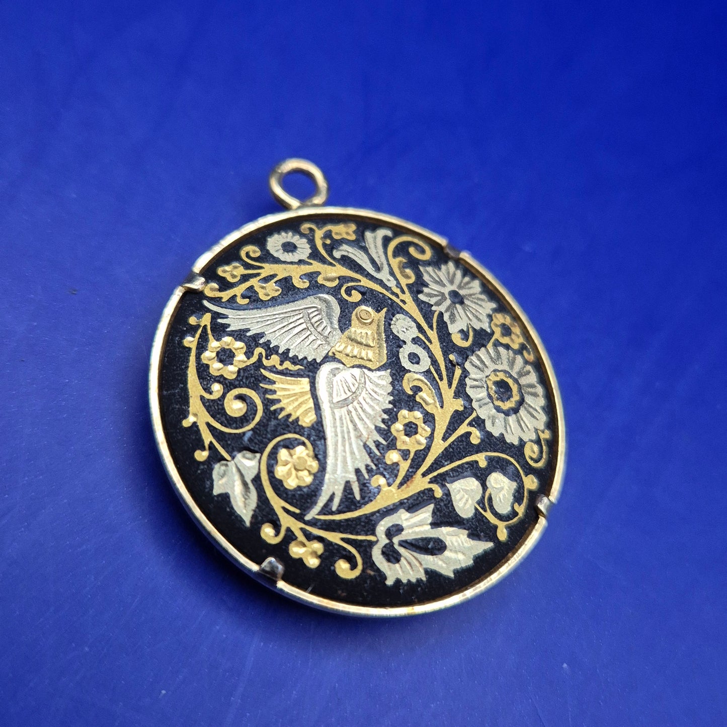 Vintage Toledo Damascene Anhänger – Gold- & Silbereinlage mit Vogel