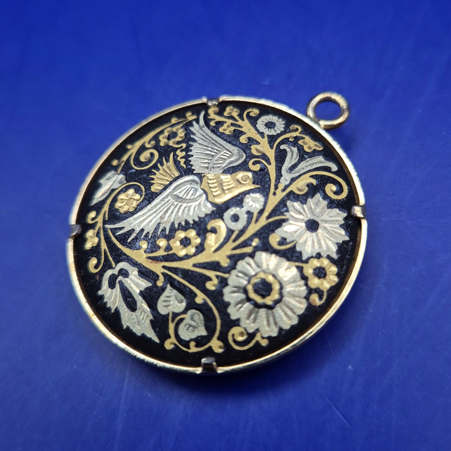 Vintage Toledo Damascene Anhänger – Gold- & Silbereinlage mit Vogel