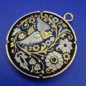 Vintage Toledo Damascene Anhänger – Gold- & Silbereinlage mit Vogel