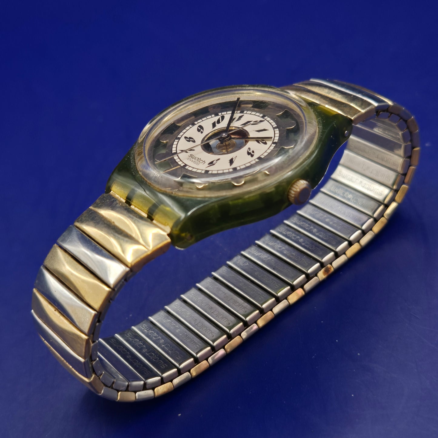 Vintage Swatch Golden Gear Herren Uhr – Transparentes Design mit Goldakzenten