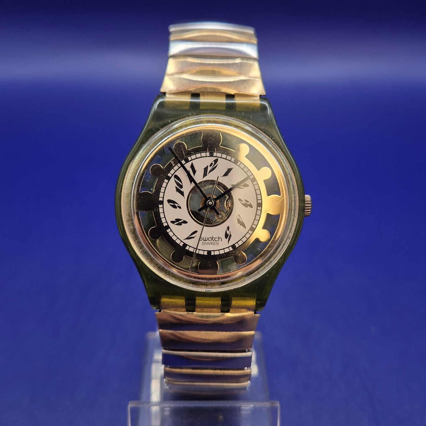 Vintage Swatch Golden Gear Herren Uhr – Transparentes Design mit Goldakzenten