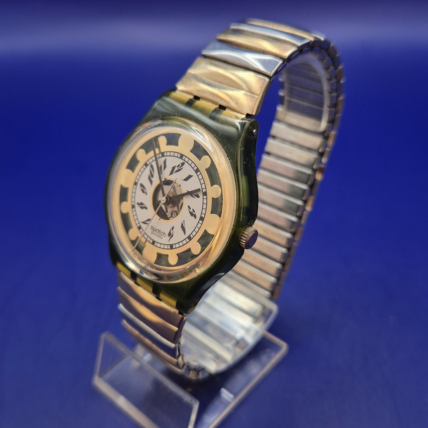 Vintage Swatch Golden Gear Herren Uhr – Transparentes Design mit Goldakzenten