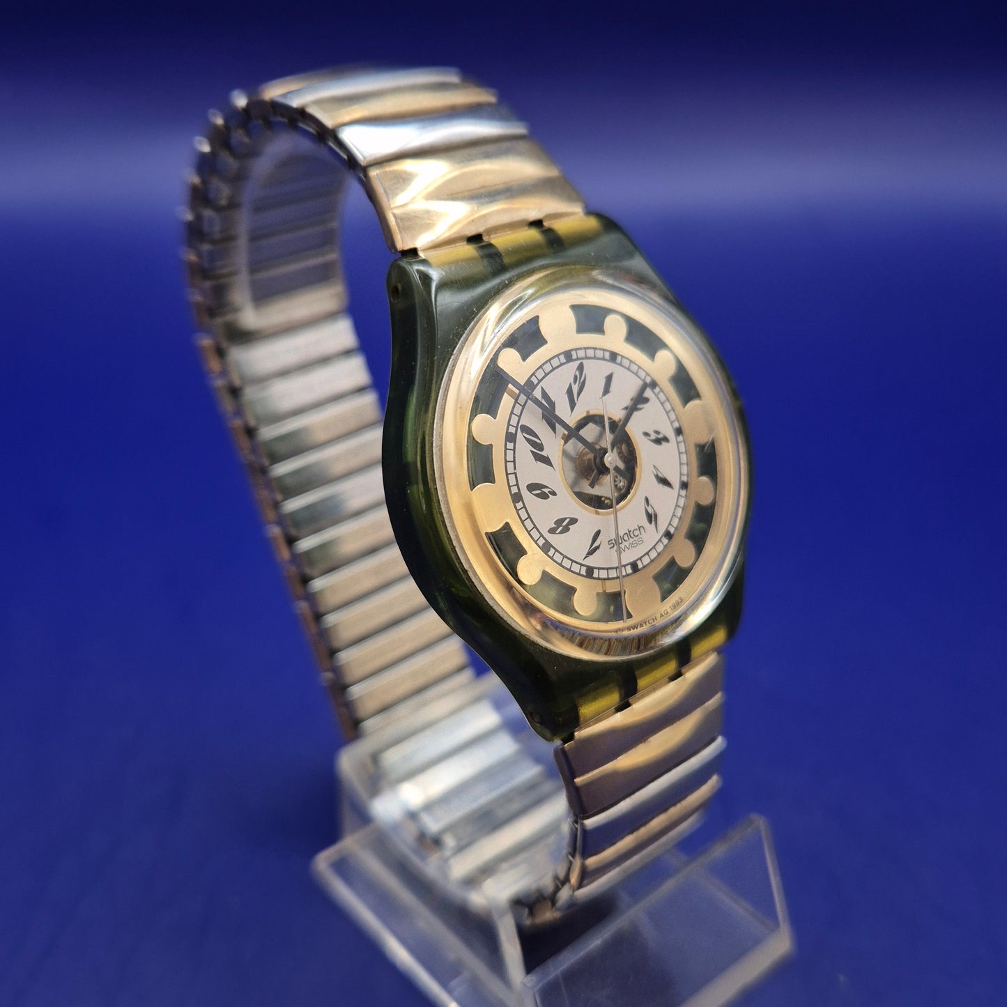 Vintage Swatch Golden Gear Herren Uhr – Transparentes Design mit Goldakzenten